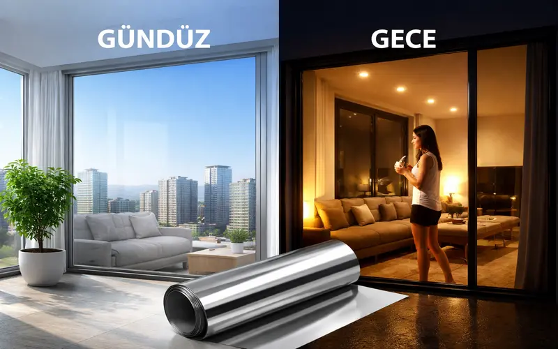 aynalı cam filmi gündüz gece farkı reflektif film