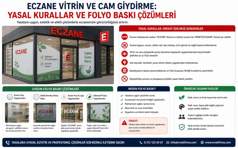 eczane vitrin folyo baskı cam giydirme yasal kurallar kurumsal görünüm