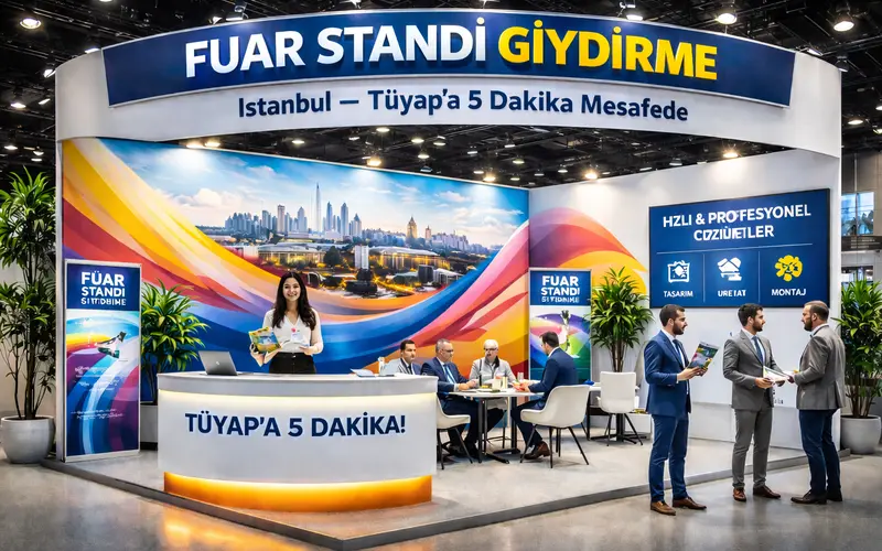 Tüyap fuar standı giydirme İstanbul folyo baskı uygulaması