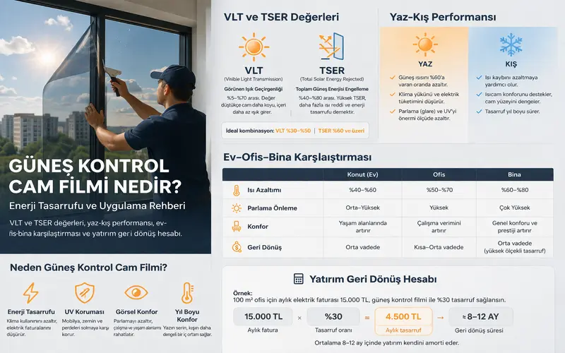 güneş kontrol cam filmi enerji tasarrufu uygulama rehberi