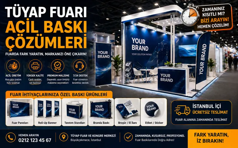 tüyap fuarı acil baskı fuar standı yırtık pano değişim esenyurt hızlı teslimat