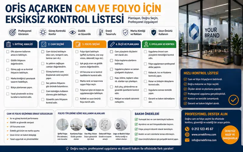 yeni ofis açarken cam filmi kumlama folyo kontrol listesi bütçe sıralama rehberi